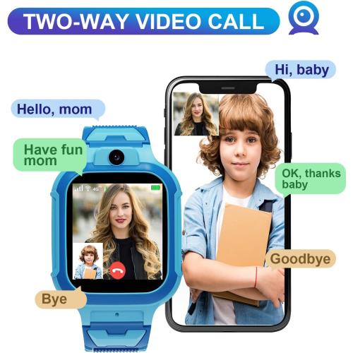 4G Kids Smart Watch GPS Tracker - Smartwatch with Two Way Call Video Calling Voice Chat SOS Class Mode Stopwatch Pedometer Games Wi-Fi Touch Screen Alarm Clock Smartwatches for Boys Girl (Blue)