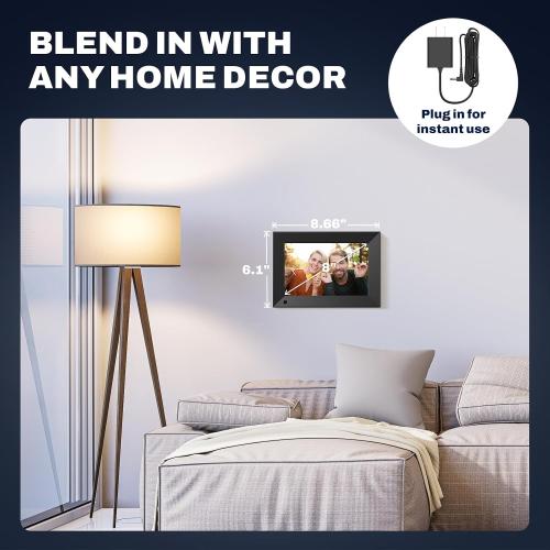 Frameo 8 Inch Smart WiFi Digital Photo Frame with 1280x800 HD IPS Touchscreen, Frameo Digital Frame WiFi 16GB, Wall Mountable, Share Photo/Video via Apps, Email, Support USB/Mirco SD, Black