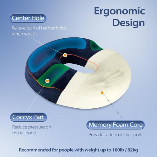 HOMCA Donut Pillow for Tailbone Pain, Hemorrhoid Pillows for Sitting After Surgery, Memory Foam Coccyx Cushion for Postpartum Pregnancy, Car Seat Office Chair Cushion for Pressure Relief