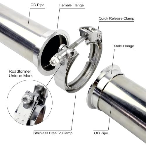 ROADFORMER 2.5 inch V Band Clamp - 2 sets of Quick Release V band Exhaust Clamp Stainless Steel with Flanges for Automotive exhaust system, turbocharger, downpipe and mufflers (2.5 - 2 Pack)