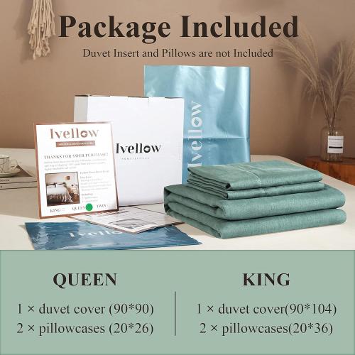 1 Pack Ivellow Green Linen Duvet Cover King 100% Pure Washed French Flax Linen Duvet Cover King Size Soft Breathable Natural Linen King Duvet Cover Linen Bedding