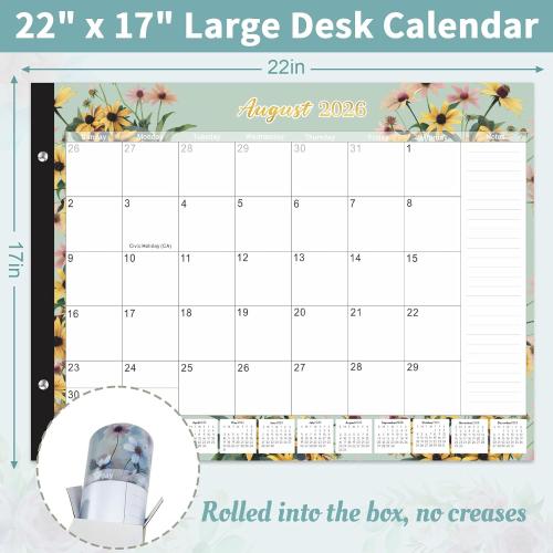 Gannyfer Desk Calendar 2026 - 18 Month Large Desk Calendar 2026-2027, Use January 2026 to June 2027, 22 x 17 Desktop Pad Calendar, Office Supplies Perfect for Planning and Organizing In Your Home, School or Office(6 Stickers Included)