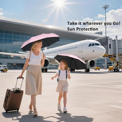 Pink BAODINI Travel Mini Umbrella for Purse With Case Small Compact UV Sun Protection Sun Lightweight Tiny Pocket Manual Open Close Umbrella for Women Kids and Men