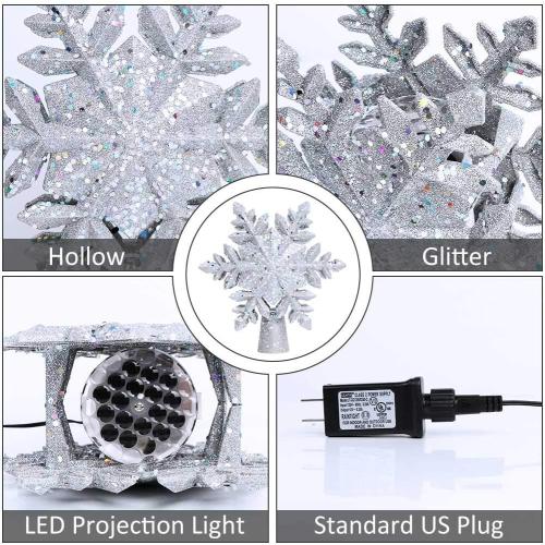 AerWo Christmas Tree Topper Lighted Snowflake Tree Topper with Magic Rotating Snowflake Projector, 3D Glitter Projector Xmas Tree Topper for Christmas Tree Decorations