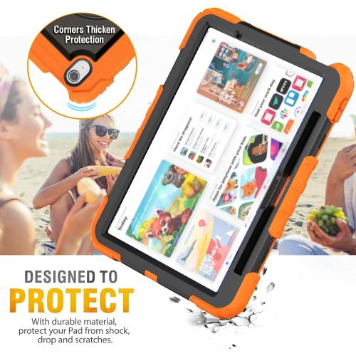 HXCASEAC Rugged Case for iPad Air 11 inch M3 M2 (2025 2024), Heavy Duty Protective Design with Pencil Holder, Built-in Screen Protector, Rotating Stand, Hand Strap, for iPad Air 11 Hard Case (Orange)