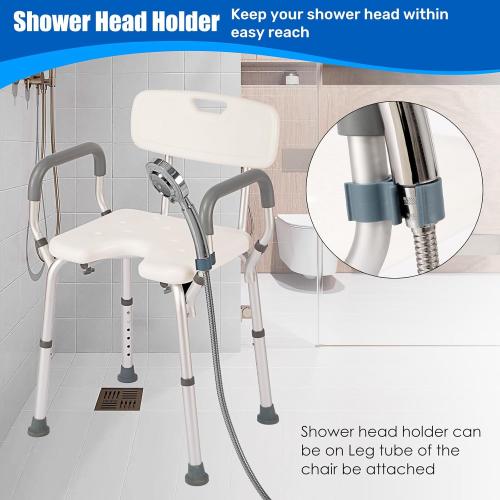 Shower Chair with Arms and Back Heavy Duty 330lbs, Shower Seat for Inside Shower Bathroom Chair with U-Shaped Cutout Seat & Cold-Proof Pads, Tools-Free Assembly