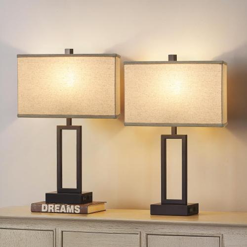 Rectangle Lamp Shades 16L x 8W x 10H Large Beige Lampshades for Table Lamps Floor Lamps, Natural Linen Lamp Shade Replacement, Spider, Harp Holders Included, Easy Assembly Required