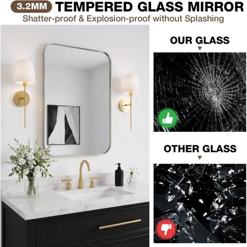 24x36 Bruhed Nickel Rectangle Vanity Bathroom Mirror, Set of 2 | Aluminum Alloy Frame, Clear Reflection, Rust-Resistant, Vertical or Horizontal, Wall Mount, Bedroom and Entryway