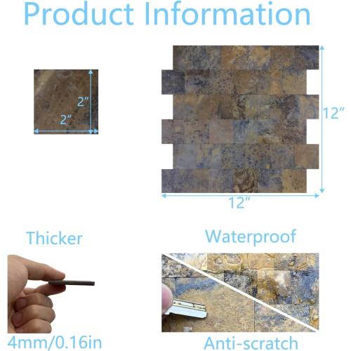 12-Pack PVC Peel and Stick Tile Backsplash, 12''X12'' Bronze and Cyan Slate