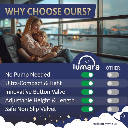 LUMARA Toddler Airplane Bed - Inflatable Airplane Bed for Toddlers, Plane Baby Mattress for Kids - Blow Up Air Mattress for Child Flight Sleep with Safety Belt, Innovative Valves, No Pump Needed