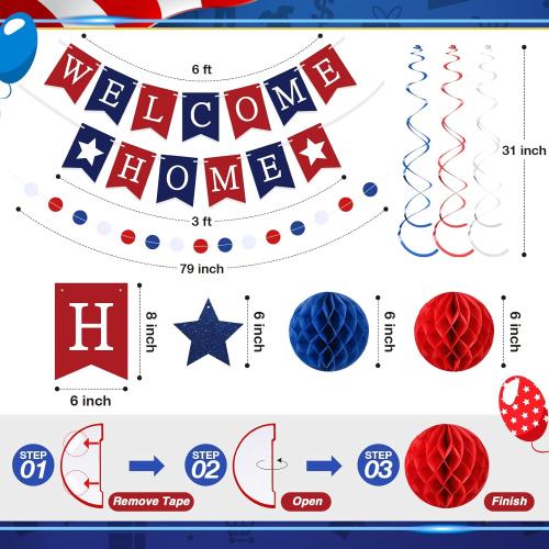 Arrowbash Welcome Home Decorations Welcome Home Banner Set,Blue, Red