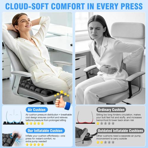 Upgrade Travel Cushion Airplane Seat, 3D Inflatable Seat Cushion, Adjustable Air Cushion with Non-Skid, Coccyx Tailbone Pain Relief Chair Pad for Office, Car, Wheelchair