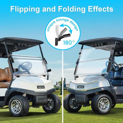 Upgraded Club Car Precedent Windshield,Golf Cart Windshield for Precedent/Tempo/Onward (2004-Up)– Heavy Duty Hinges, Foldable, Anti-UV & Impact Resistant, 5MM Thick PC Material, 37.6W X 33.2H