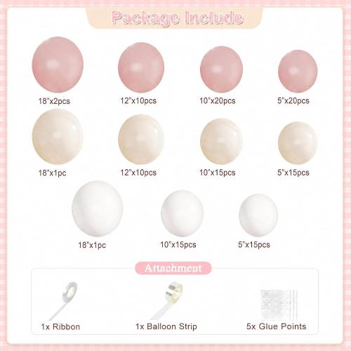 Dusty Pink Balloon Arch Garland Kit 124Pcs Boho Blush Neutral Pink White Sand White Balloons Different Size for Girls Baby Shower Birthday Wedding Gender Reveal Party Decorations