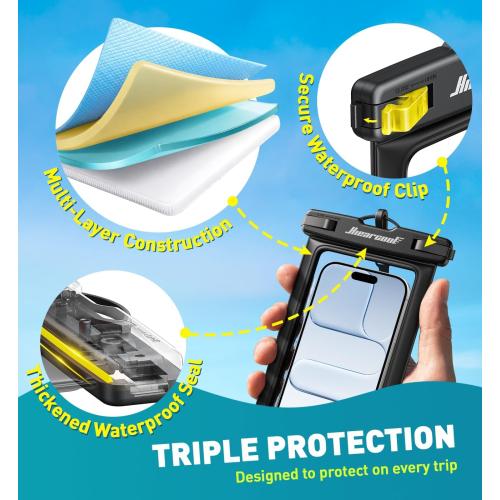 Hiearcool Waterproof Phone Pouch, IPX8 Waterproof Phone Case for iPhone 17/16/15/14 Pro Max, Cell Phone Dry Bag for Beach & Cruise Essentials, Touch Screen, Lanyard Included, 2 Pack (Fits Up to 8.9”)