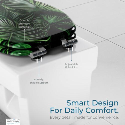 SANILO Wooden Toilet Seat with Soft Close [ELONGATED] - Decorative, Quiet & Slow Close Molded Wood Seat - With Strong Bumpers & Hinges - Adjustable Fit - Palmdream