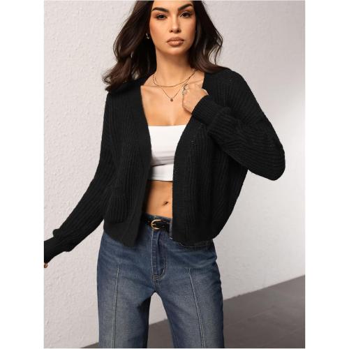 SMALL pretty garden Women's Knit Open Front Long Sleeve Cropped Cardigan Sweater Soft Knit Spring Fall Outerwear