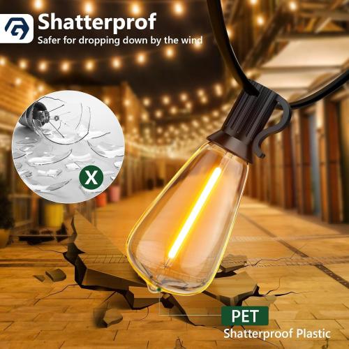 Outdoor String Lights, ST38 Bulbs Shatterproof Patio Lights, Waterproof Dimmable Outside Hanging Light, Connectable LED Outdoor Lights for Backyard, Porch, Party, Garden, Home Decor