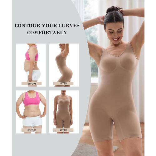 SHAPERX Women's Shaping Mid-Thigh Bodysuit Tummy Control Shapewear Seamless Sculpting Body Shaper
