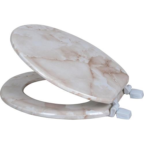 Dream Bath Heavy Duty Round Toilet Seat with non-slip seat and quick-attach easy install hardware, Marbleized Wood Beige( missing attachment mounting piece)