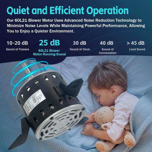 60L21 Blower Motor, 1/3 HP Furnace Blower Motor, 4-Speed, 115V, 1075 RPM Compatible with Lennox Armstrong & Ducane Gas Furnace Replace # 60L21, 60L2101