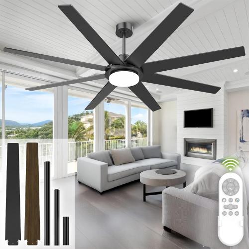 Black 72 Inch Ceiling Fans with Lights and Remote, Outdoor Indoor Black LED Big Ceiling Fan Reversible 24db Quiet DC Motor, 6 Speed 3CCT Dimiable, Modern Ceiling Fans for Patios Living Room Farmhouse Garage