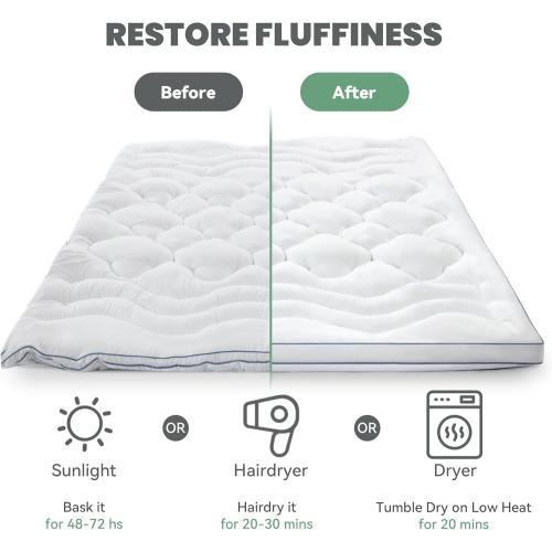 BDEUS Twin Mattress Pad, Extra Thick 1450GSM Mattress Topper, Four Leaf Clover Soft Mattress Protector Cover with 21 Deep Pocket for Back Pain Relief, 3D 7D Down Alternative Fill Overfilled, White