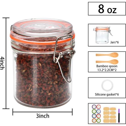 Flrolove 8 oz Small Airtight Glass Jars with Lids,Glass Food Storage Canisters with Lids, Mini Airtight Storage Container for Kitchen Canning, Spice, Honey, Nuts, Snacks, Flour, Set of 6