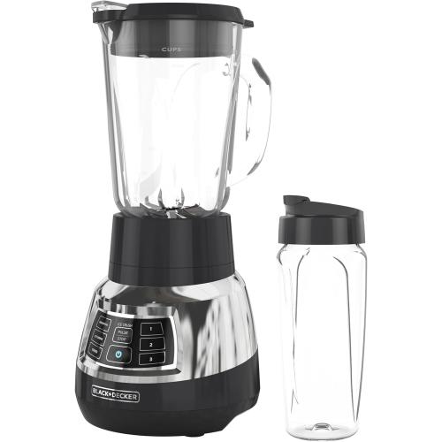 Black Decker Quiet Blender with 6-Cup Cyclone Glass Jar, 3 Speeds   3 Functions & Serrated Blade Technology for Faster Blending, Pulse Button and 24-oz Personal Jar, 900W