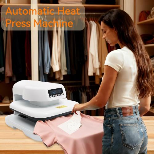 Auto Heat Press, 15 x 15 inch Heat Press Machine for T Shirts with Adjustable Pressure and Auto Release,Digital Display, Rapid Heating, Higher Heating Height, Heat Transfer Projects, White