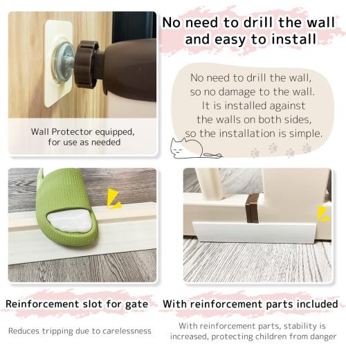 Lumizone Extra Tall Pet Gate 55.12 High Pressure Mounted 63.39-67.90 Extra Wide (9 Sizes) 1.37 Gap for Cat Dog Stairs Doorway Hallway No Drilling Auto-Close (63.39-67.90 W, Cream White)