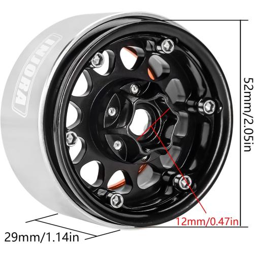 Color Black and Orange INJORA 1.9 Beadlock Wheel Deep Dish Negative Offset 10.4mm Wheel Rim for 1/10 RC Crawler Auto Axial SCX10 90046 AXI03007 TRX4 VS4-10 Gen8 MST CFX(Orange&Black)