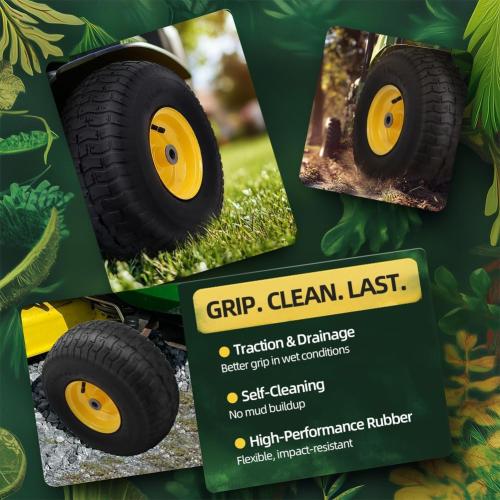 15x6.00-6nhs Lawn Mower Tires (2 Pack),Replacement Riding Lawn Mower Front Tires - With 3 Centered Hub and 3/4 Bushings,Extra 5/8 Bushings(Yellow)