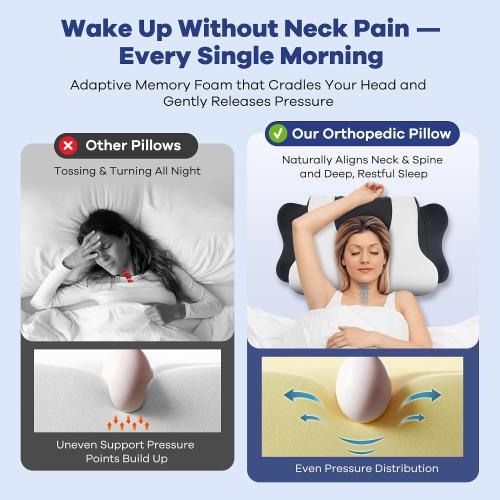 Cervical Neck Pillow for Pain Relief,Cervical Pillow with Memory Foam Ergonomic Pillows with Dual Heights for Back, Stomach and Side Sleepers Kids' Floor Pillows Cushions (Black, Standard 26×15)