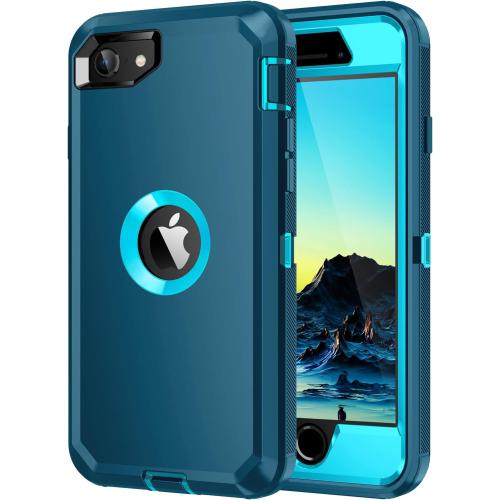 for iPhone SE 2022/2020 Case,[Built in Screen Protector] Heavy Duty Shockproof 3 Layers Full Body Protection Rugged Cover for iPhone SE(3rd/2nd Gen) 4.7,Turquoise