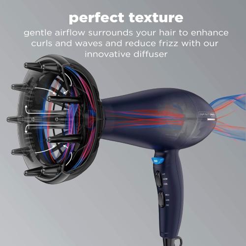 INFINITIPRO BY CONAIR Hair Dryer with Innovative Diffuser | Enhances Curls and Waves while Reducing Frizz | Dark Blue | Packaging May Vary