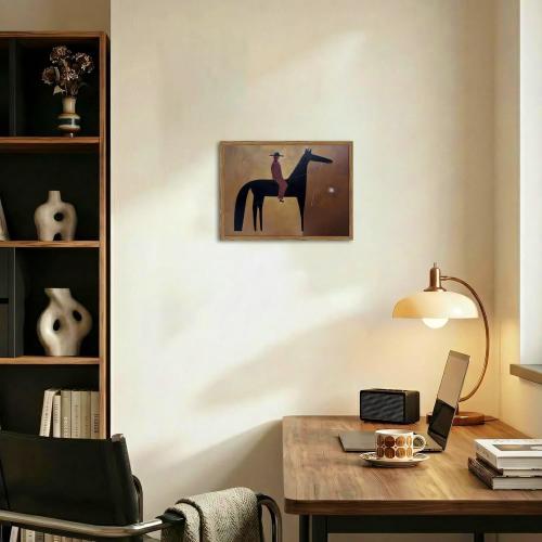 Vintage Western Cowboy Wall Art Abstract Southwestern Horse Wall Decor Painting, Mid Century Cowboy Poster Canvas Print Picture for Living Room Bedroom 16x24 inch Wood Framed