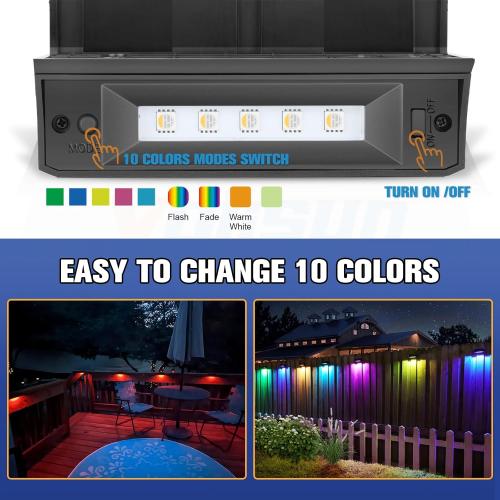 VOLISUN 12-Pack 1800mAh Outdoor Solar Fence Lights - Waterproof LED Color Glow for Step, Railing, Wall, Stairs