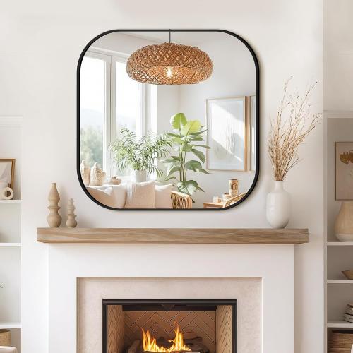 Bathroom Mirror for Wall, Black Bathroom Vanity Mirror for Over Sink 30 x 30, HD Reflection Shatterproof Mirror for Living Room Bedroom Entryway, Metal Frame