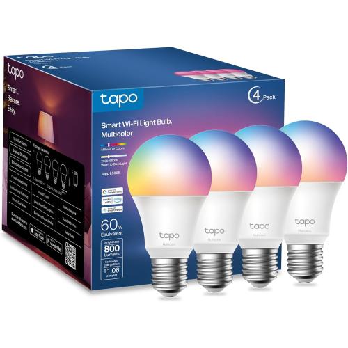 Tapo TP-Link Smart Light Bulbs, 16M Colors RGBW, Dimmable, Compatible with Alexa and Google Home, A19, 60W Equivalent, 800LM CRI>90, 2.4GHz WiFi only, No Hub Required, L530E(4-Pack)