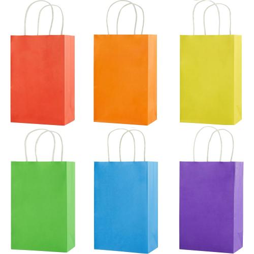 SUNCOLOR 24-Pack Rainbow Gift Bags with Handles, 8 Multi-Color Paper Party Favor Bags for Goodies. Birthdays, Events, Classrooms & Celebrations