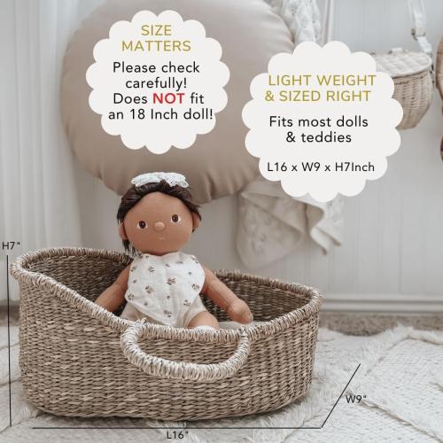 BEBE BASK Premium Baby Doll Bassinet - Handcrafted & Award-Winning Seagrass Moses Basket - Doll Carrier with Luxe Mattress