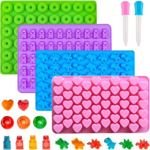 Gummy Bear Candy Molds, Mini Silicone Molds, 4-Pack with 2 Droppers