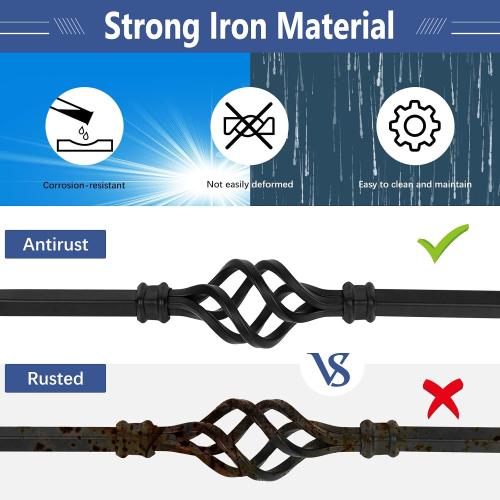 9 Pack Iron Stair Balusters, 36 Balusters for Staircase Interior, Stair Spindles Hollow Single Basket with Knuckles Double Twist 1/2 Square Metal Stair Wrought Iron Balusters (Pre-Cutting)