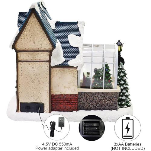 MOMENTS IN TIME Christmas Village Building Lighted Christmas Shop with LED Lights, Music & Snowman Battery Operated or Plug-in Vintage Holiday Village House Décor 8.5”H x 9.8”W x 6.9”D