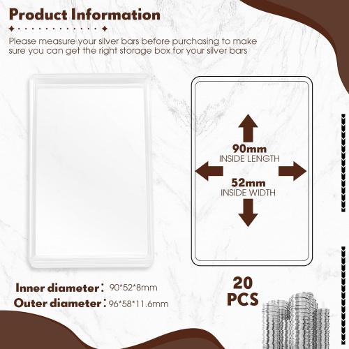 Ctosree 20 Pcs 10 oz Silver Bar Case Clear Gold Bar Storage Box Acrylic Storage Container Fit for 10 Ounce Silver Bars