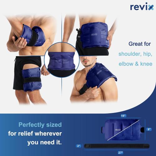 REVIX Ice Pack for Injuries Reusable Gel for Lower Back, Cold Packs for Back Shoulder, Elbow, Hip, Leg, Wrap Around Entire Knee, Soft Cold Compress,16 × 9 Navy