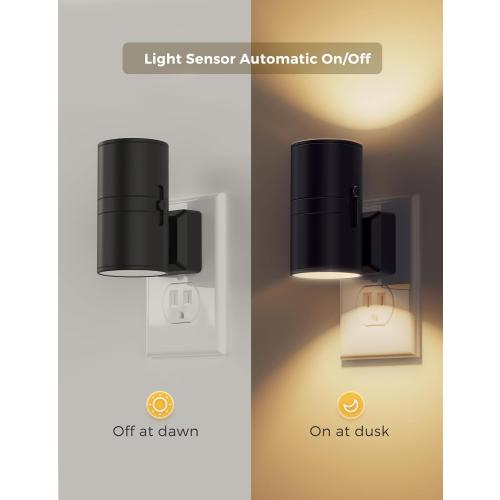 Black 2 Pack L LOHAS LED Night Light Plug in, Modern Night Lights Plug into Wall, Dusk to Dawn Sensor, Soft White 3000K, 0-100LM Adjustable Brightness, Dimmable Night Lights for Hallway Bedroom Stairway, 2 Pack