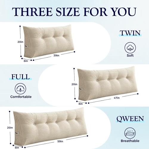 Triangular Headboard Pillow Backrest Positioning Support Bed Rest Reading Pillows Bolster Headboard Cushions for Day Bed, Light Grey