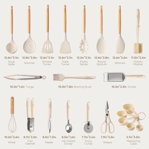 CAROTE 22pcs Silicone Cooking Utensils Set, 446°F Heat Resistant Kitchen Utensils Gadgets Set, Spatula, Turner, Whisk, Tongs